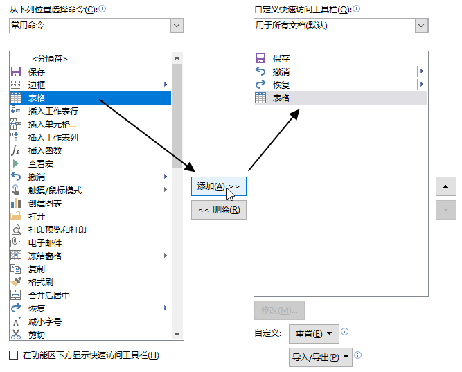 自定义快速访问工具栏(图2)