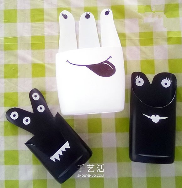 废物利用塑料瓶做笔筒 卡通小怪物笔筒DIY方法(图7)