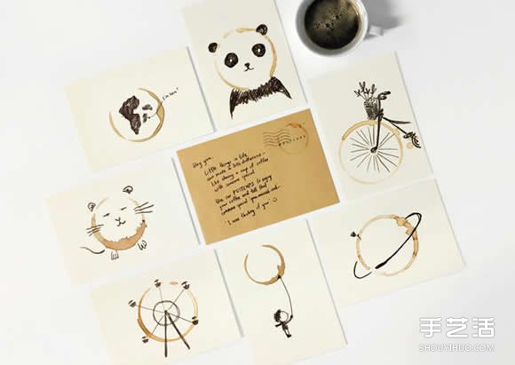 简单的明信片上手绘插图 用咖啡渍来完美收尾(图9)
