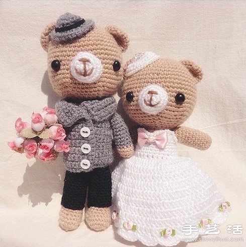 手工针织可爱小熊玩偶婚纱照 - 双维造物网