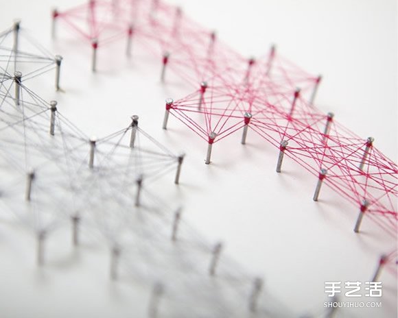 创意立体装饰画手工制作 用线在钉子上拉出图案(图3)