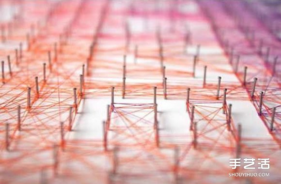 创意立体装饰画手工制作 用线在钉子上拉出图案(图7)