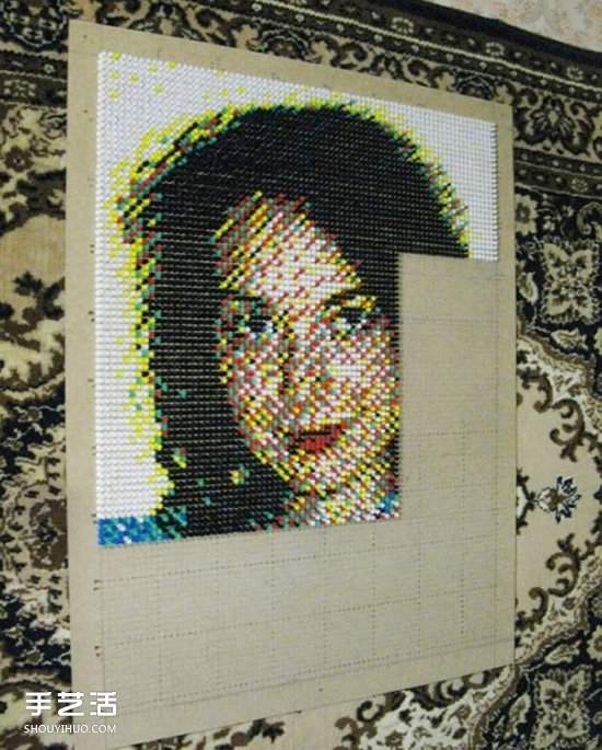 图钉画制作教程：他用一个月钉出女友肖像画(图12)