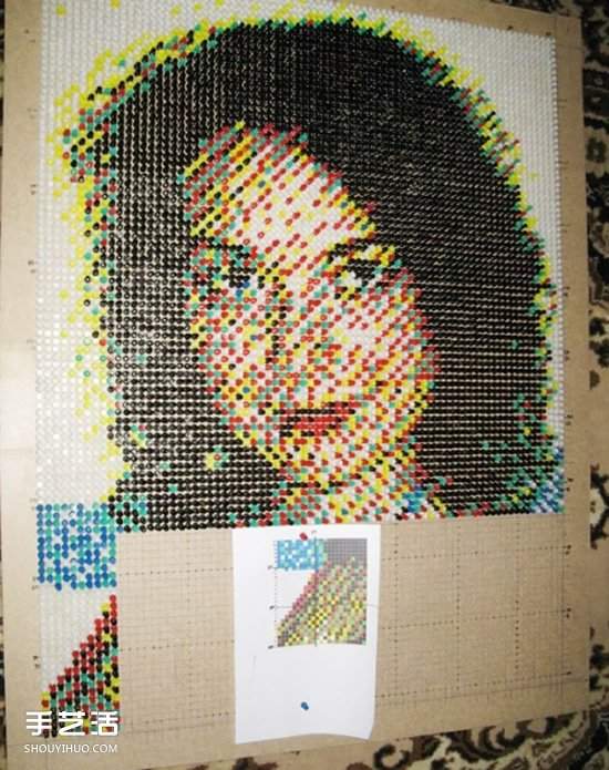 图钉画制作教程：他用一个月钉出女友肖像画(图13)