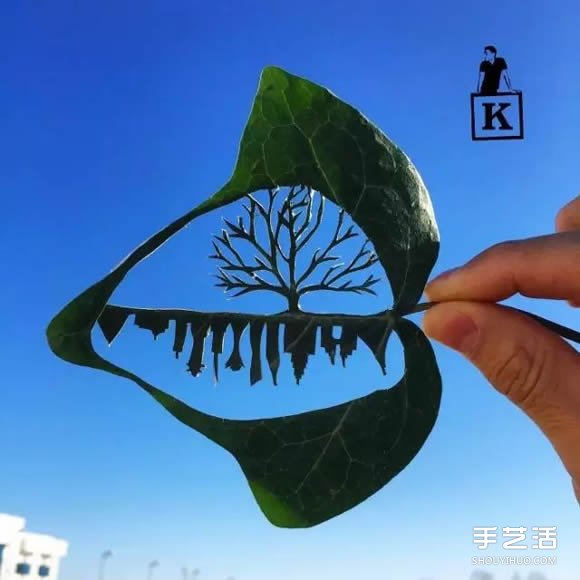 叶子切割画作品图片 精美手工叶切画图片欣赏 - 双维造物网