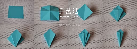 三张纸折八瓣花的折法图解 还能做成立体花球(图4)