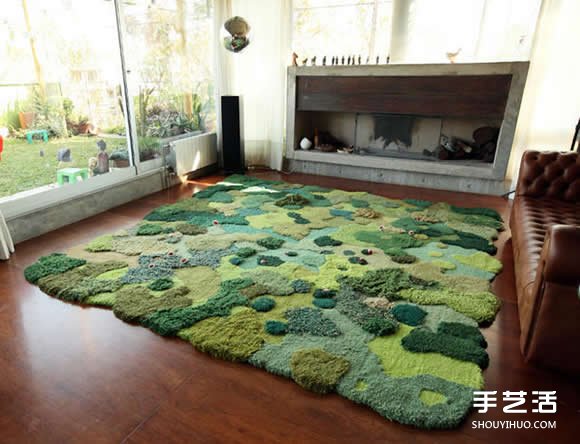 地毯废料手工编织出模拟大自然生态的羊毛毯(图6)