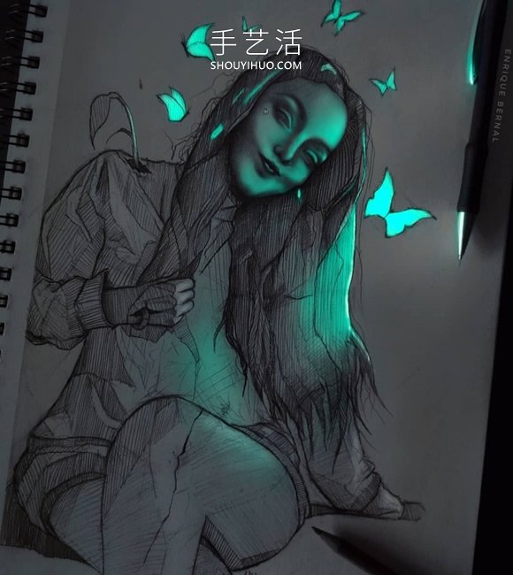 看起来像被荧光灯照亮的创意铅笔画DIY(图10)
