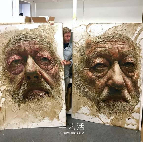 近看是地形图远看是3D立体人像画的创意手绘 - 双维造物网