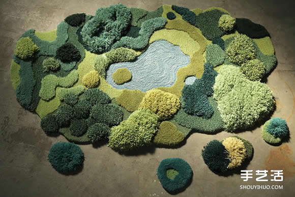 地毯废料手工编织出模拟大自然生态的羊毛毯(图4)