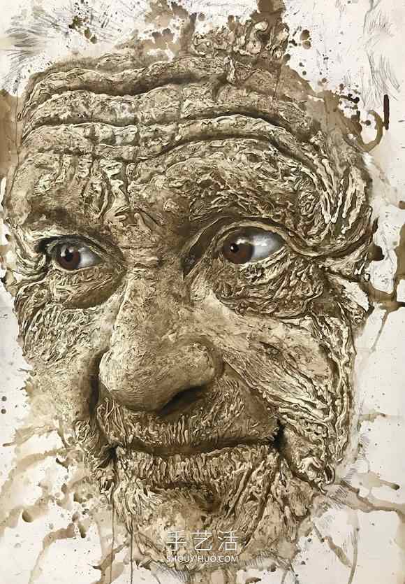 近看是地形图远看是3D立体人像画的创意手绘(图10)
