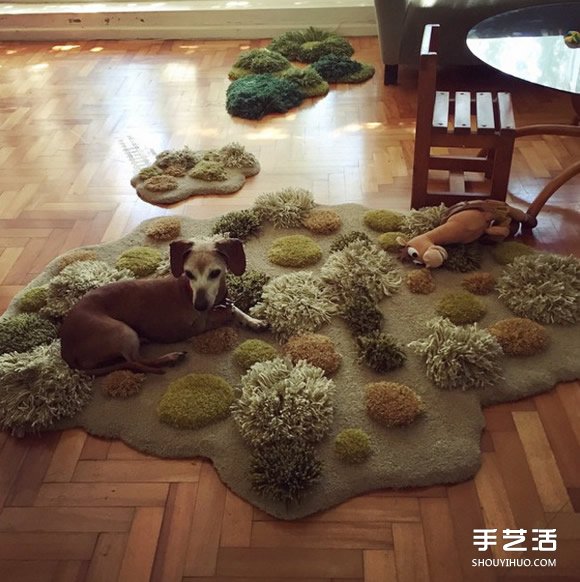利用绿色毛线织成的自然系地毯 看起来超舒服(图4)