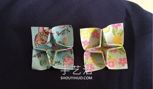 儿童简单折纸四角花的折法图解教程 - 双维造物网