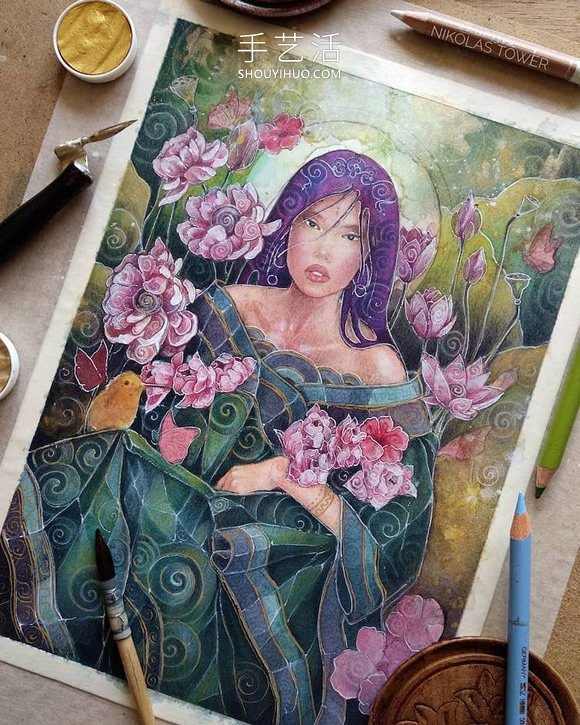 耀眼金箔细节照亮超凡脱俗的神秘女性肖像画(图6)