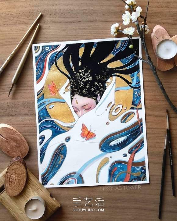 耀眼金箔细节照亮超凡脱俗的神秘女性肖像画(图5)