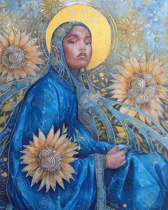 耀眼金箔细节照亮超凡脱俗的神秘女性肖像画(图7)