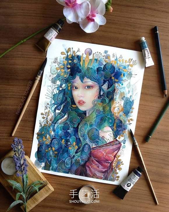 耀眼金箔细节照亮超凡脱俗的神秘女性肖像画(图9)