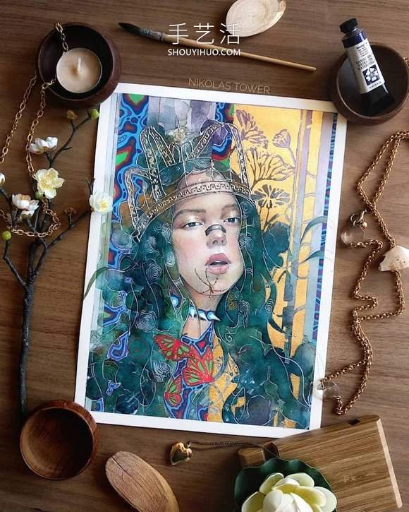耀眼金箔细节照亮超凡脱俗的神秘女性肖像画(图11)