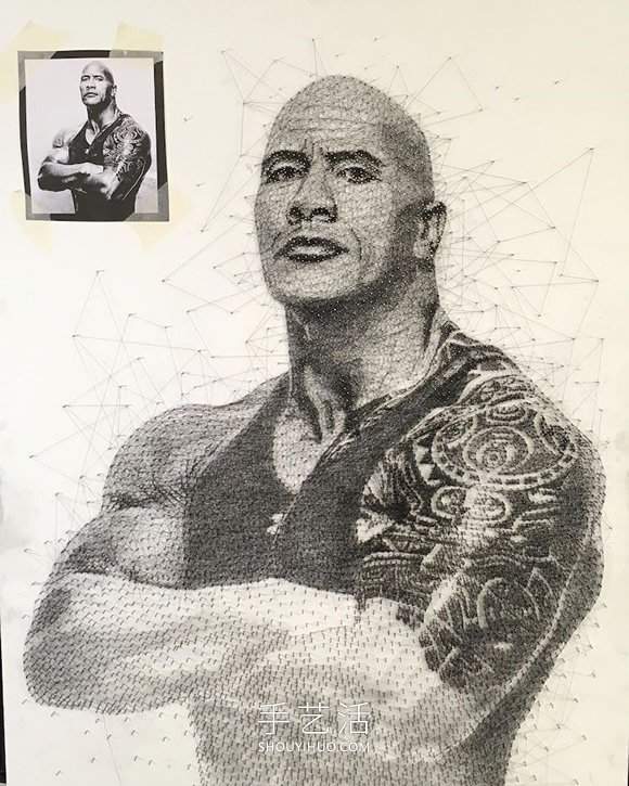 在数千个钉子周围缠绕绳子，DIY制作逼真肖像画(图6)