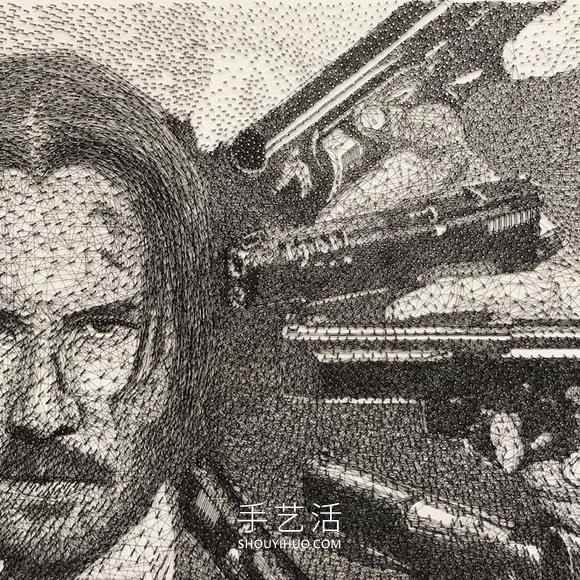 在数千个钉子周围缠绕绳子，DIY制作逼真肖像画(图4)