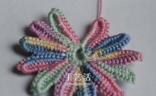 钩针编织五彩菊的方法图解 单元菊花的钩织方法(图9)