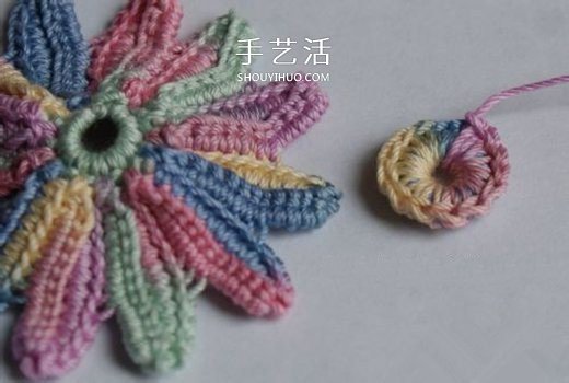 钩针编织五彩菊的方法图解 单元菊花的钩织方法(图12)
