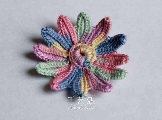 钩针编织五彩菊的方法图解 单元菊花的钩织方法(图13)