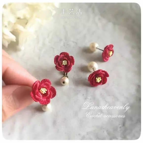 美得不像话！袖珍钩针花朵饰品作品图片欣赏(图6)