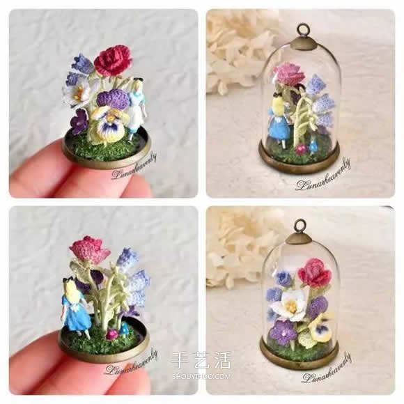 美得不像话！袖珍钩针花朵饰品作品图片欣赏(图25)