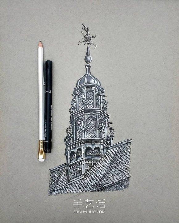 自学成才的艺术家素描精确而详尽的建筑图纸(图15)