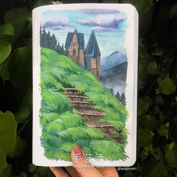受吉卜力电影启发，梦幻山水画装满了她的素描本(图4)