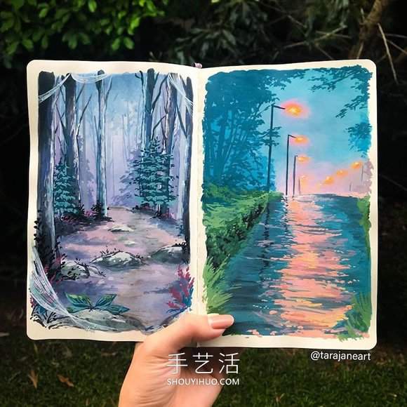 受吉卜力电影启发，梦幻山水画装满了她的素描本(图3)