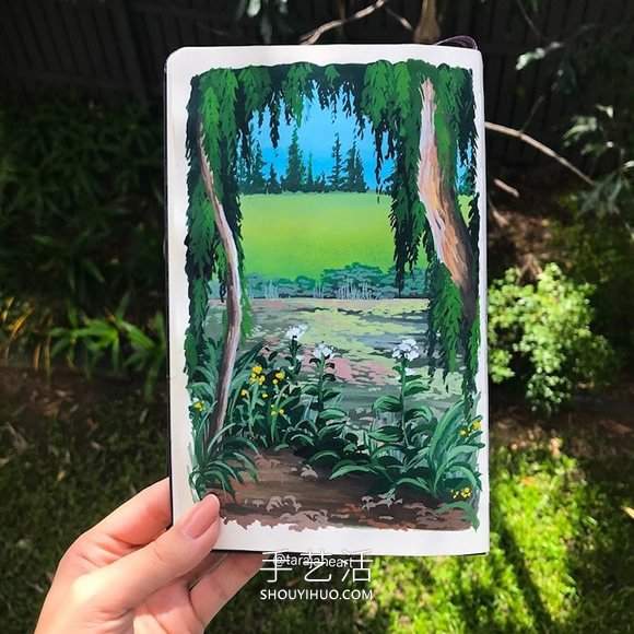 受吉卜力电影启发，梦幻山水画装满了她的素描本(图2)