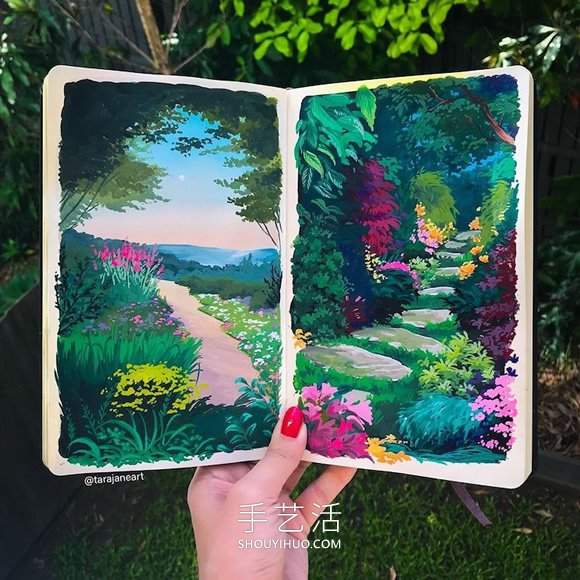 受吉卜力电影启发，梦幻山水画装满了她的素描本(图1)
