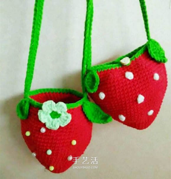 草莓包包的钩针编织 儿童可爱毛线包的编法(图8)
