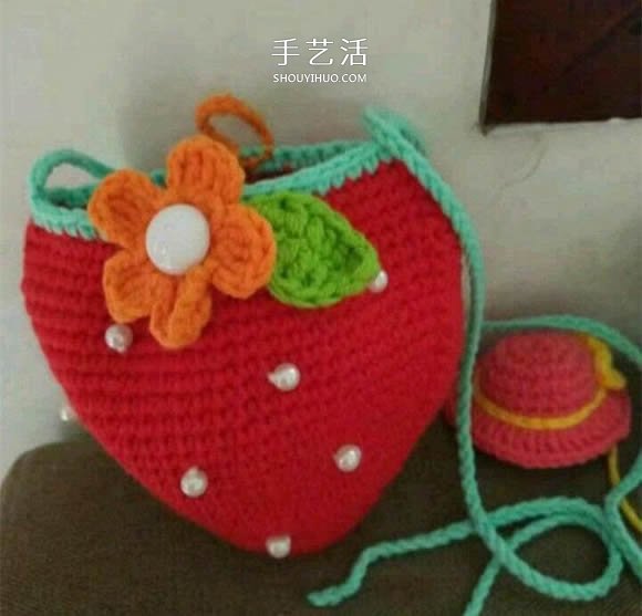 草莓包包的钩针编织 儿童可爱毛线包的编法(图7)