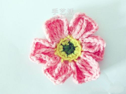 超可爱毛线小花的钩法 钩针编织六瓣花图解(图13)