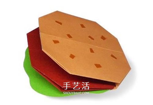 幼儿手工折纸汉堡教程 最简单汉堡包的折法 - 双维造物网
