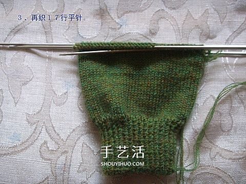 纯色无花纹手套的织法 手工编织带手指手套(图3)