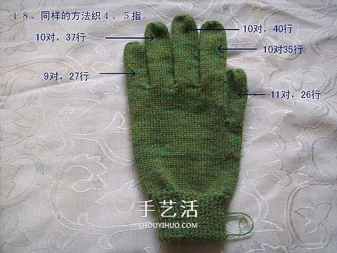 纯色无花纹手套的织法 手工编织带手指手套(图18)