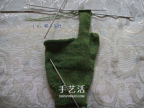 纯色无花纹手套的织法 手工编织带手指手套(图14)