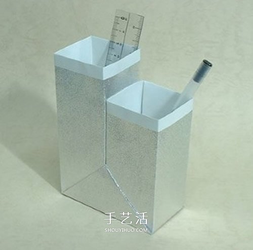 双孔笔筒的折纸方法 纸笔筒的做法步骤图解 - 双维造物网