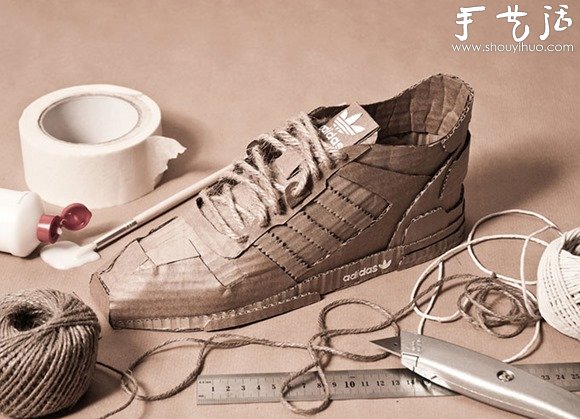 瓦楞纸板手工制作运动鞋模型(图3)