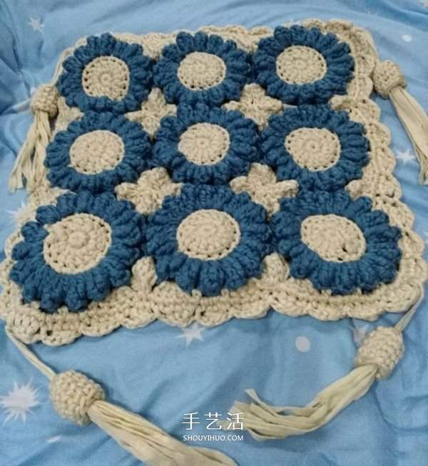 方形带流苏坐垫的钩法图解 双色向日葵图案~(图8)
