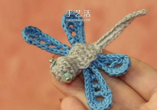 钩织蜻蜓的钩法图解 可用作衣物上的漂亮装饰(图15)