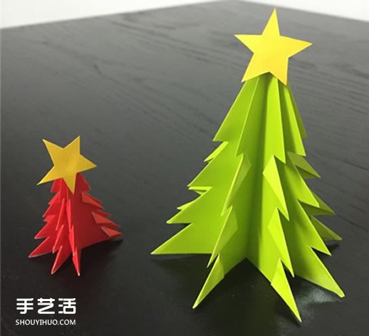 自制大圣诞树的方法 手工折纸大型圣诞树图解 - 双维造物网