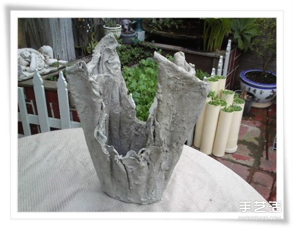 旧毛巾废物利用做花盆 水泥毛巾花盆手工制作(图17)