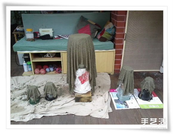 旧毛巾废物利用做花盆 水泥毛巾花盆手工制作(图15)
