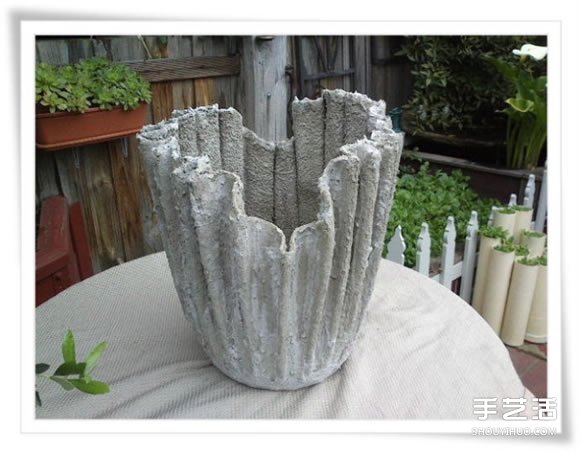 旧毛巾废物利用做花盆 水泥毛巾花盆手工制作(图16)