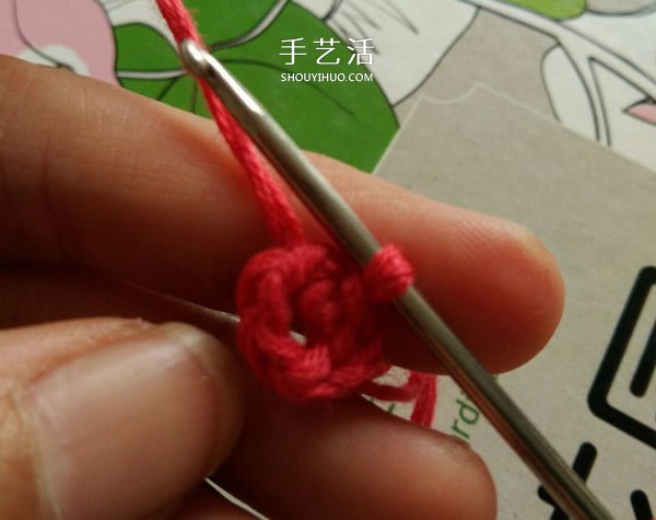毛线小花的钩针编织图解 六瓣花朵的编织教程(图3)